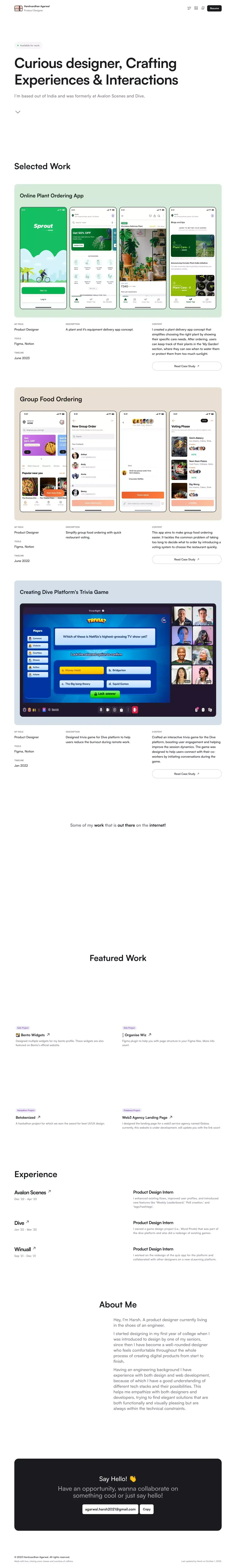 Harshvardhan Agarwal - Portfolio design