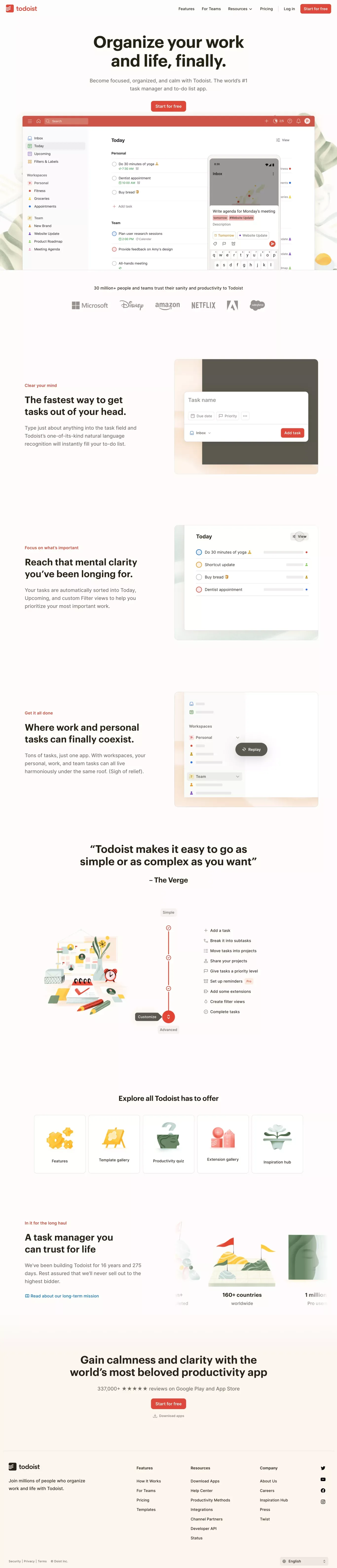 Todoist | A To-Do List to Organize Your Work & Life - Landing design
