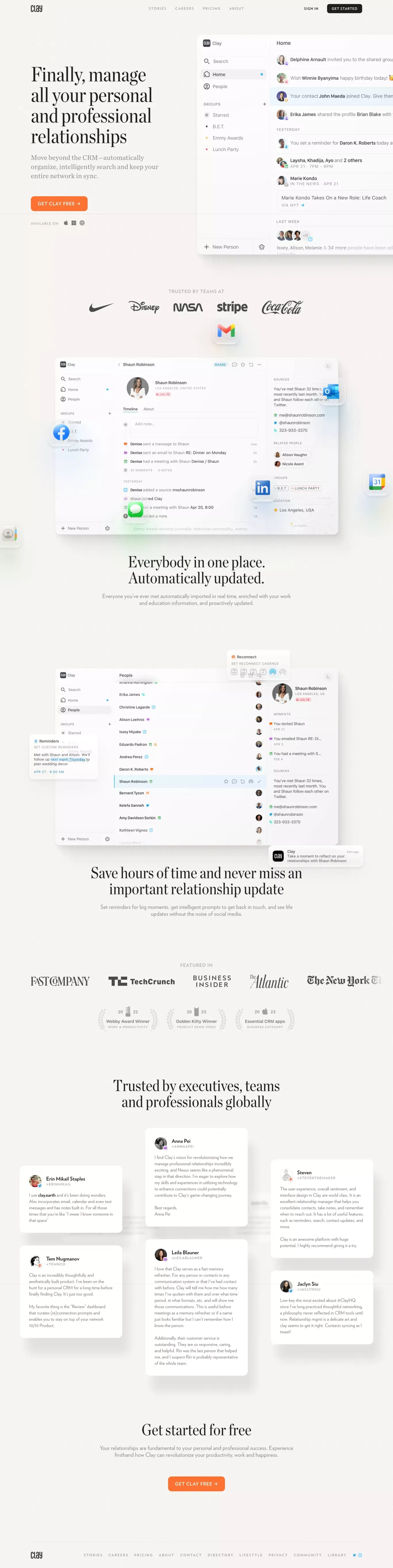 Clay - Be more thoughtful with the people in your network. - Landing design