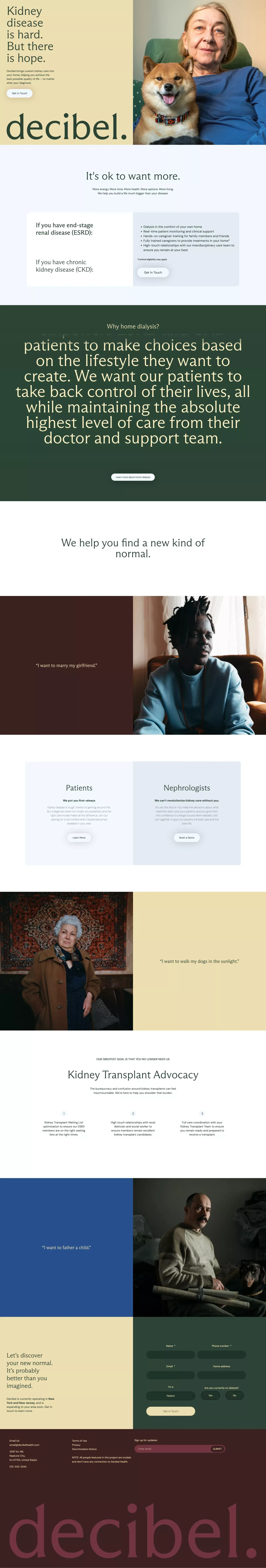 Decibel Health – Kidney Lifestyle Platform - Landing design