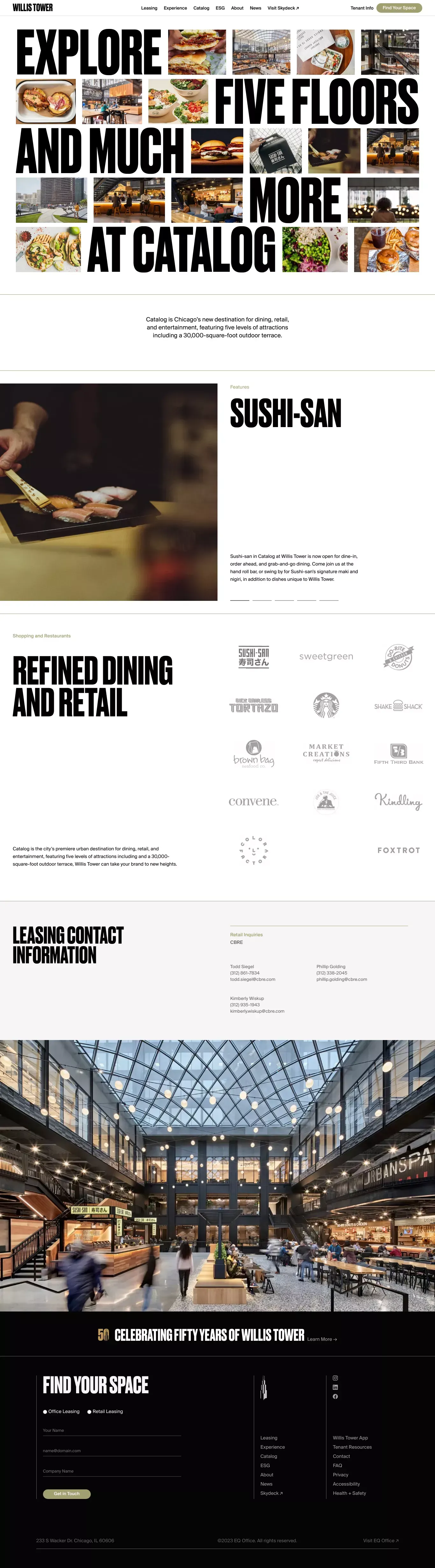 Catalog Dining and Shopping - Willis Tower - Landing design