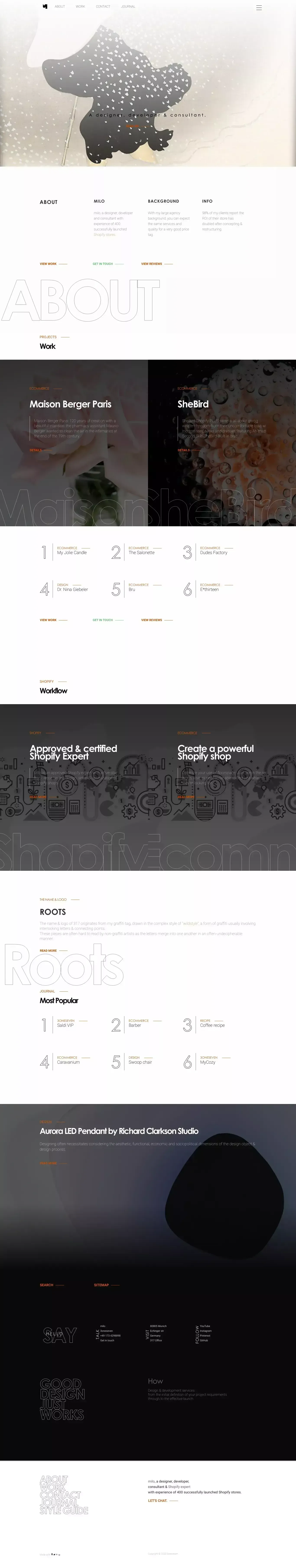 milo, a designer, developer and consultant - website design