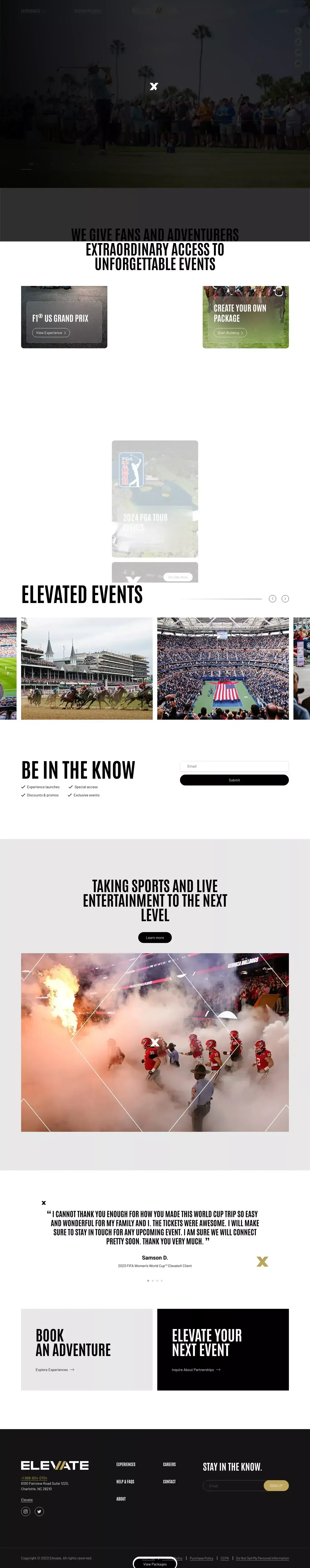 Elevate X - Building Memorable Sport & Entertainment Experiences - Ecommerce design