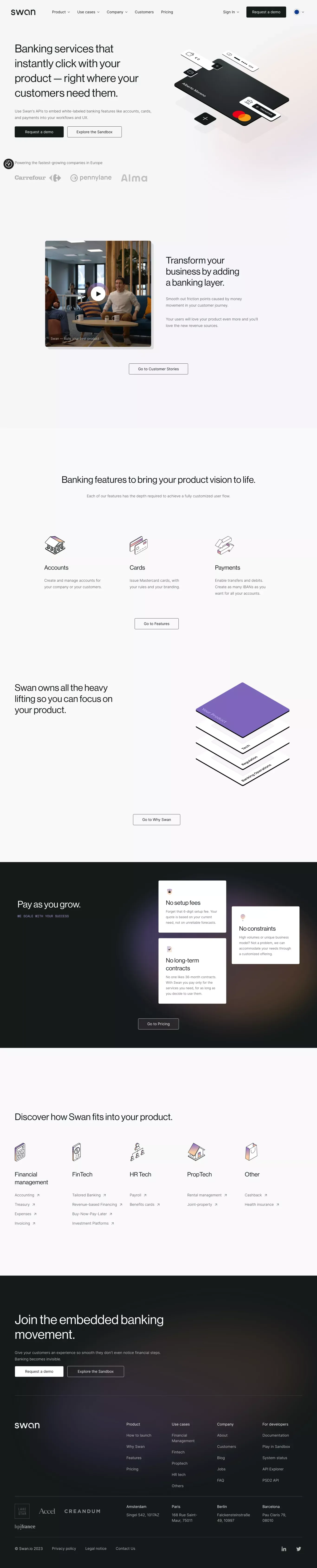 Swan - The easiest way to embed banking features - Landing design