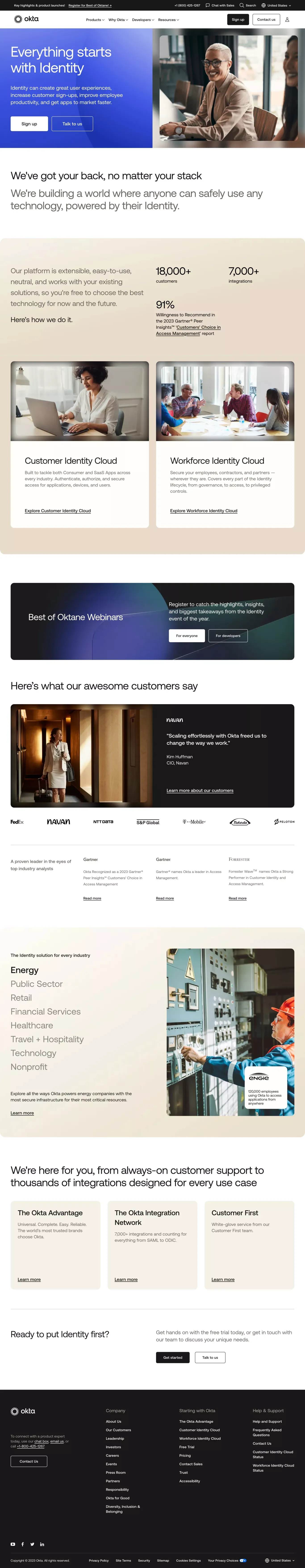 Employee and Customer Identity Solutions | Okta - Landing design