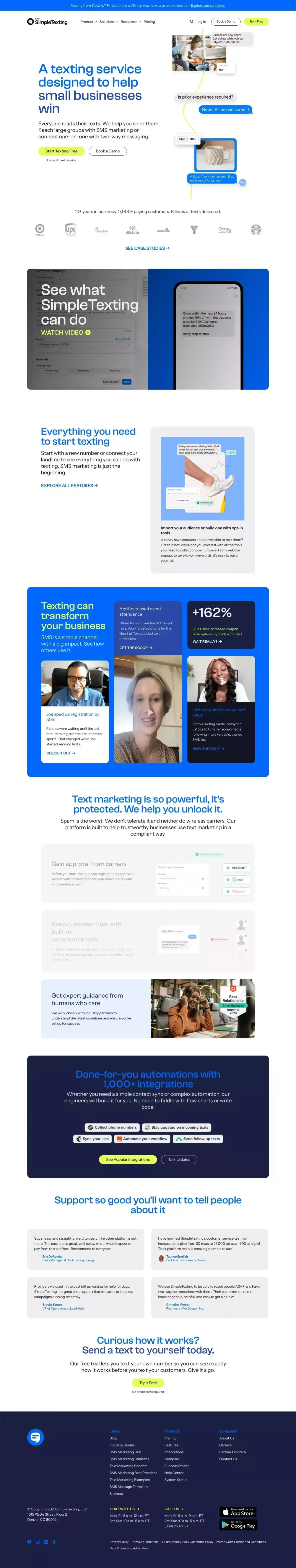 Text Message Marketing Platform & SMS Service | SimpleTexting - Landing design