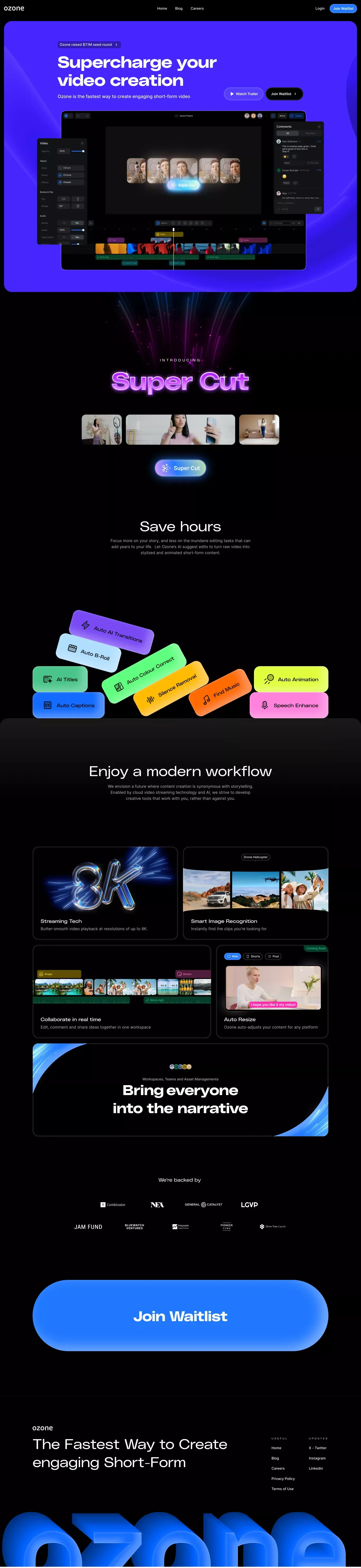 Ozone - Create Videos Faster with AI. - Landing design
