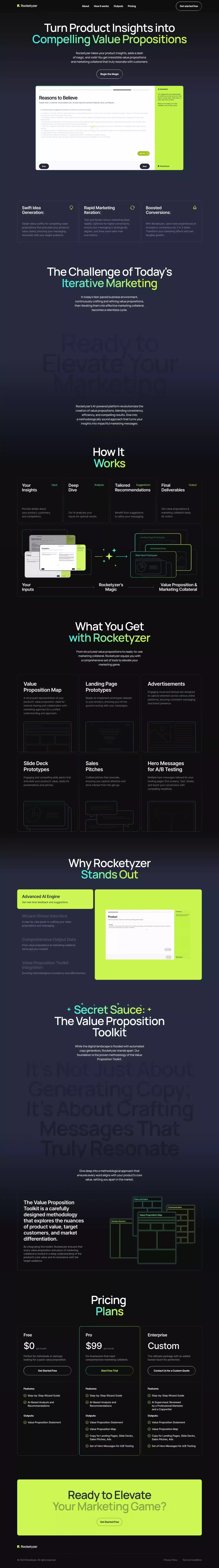 Rocketyzer - Turn Product Insights into  Compelling Value Propositions - Landing design