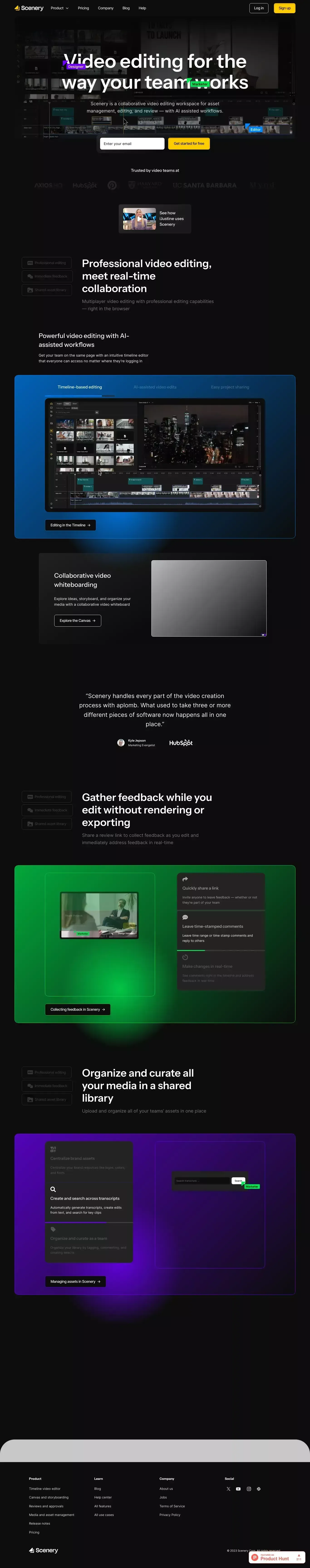 Scenery video editor | Collaborative video editing for teams - Landing design