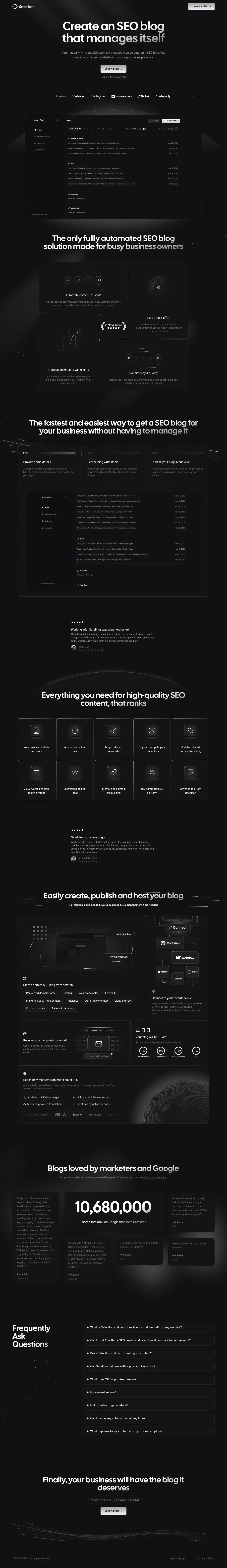 Satellitor: Launch SEO blogs on autopilot, that bring traffic - Landing design