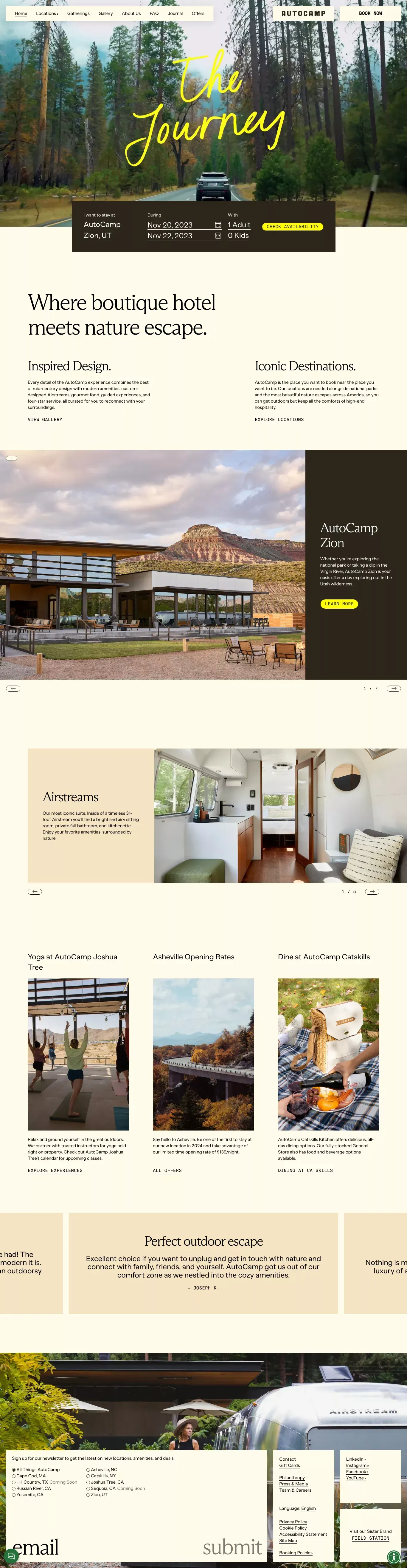 AutoCamp | Luxury Airstreams and Outdoor Glamping - Landing design