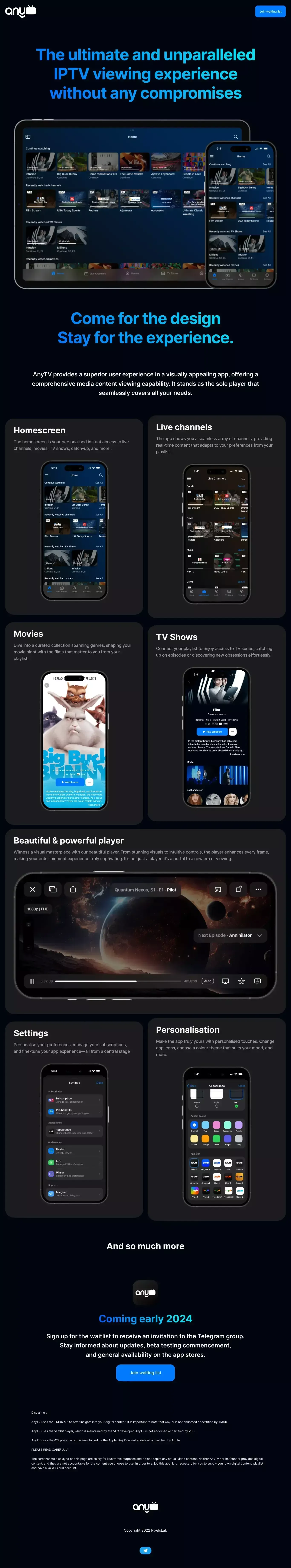 AnyTV IPTV Player – The ultimate and unparalleled IPTV viewing experience without any compromises - website design