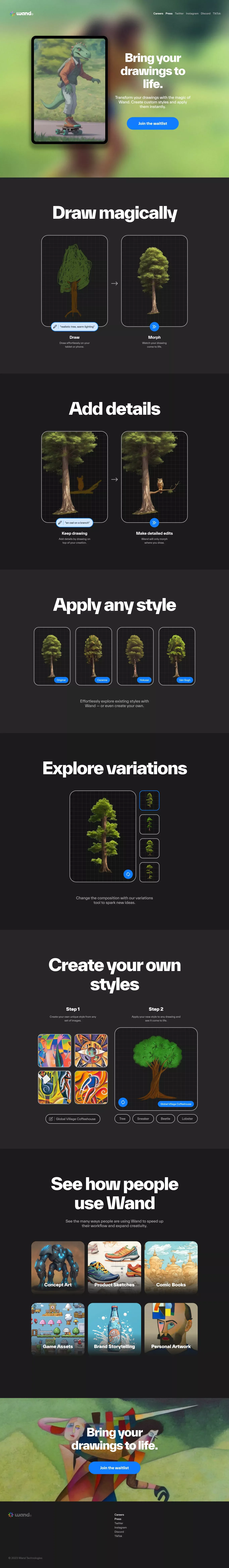 Wand – Bring your drawings to life. - Landing design