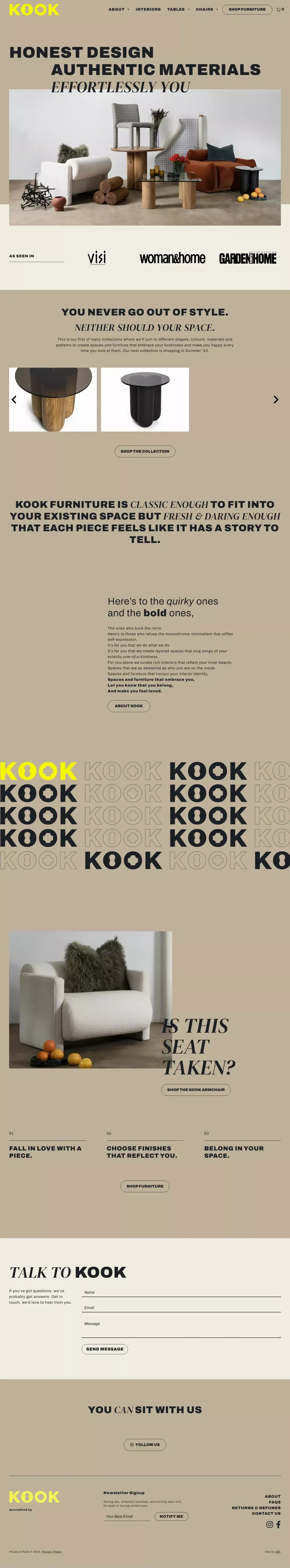 House Of Kook - Furniture For Your Space - website design