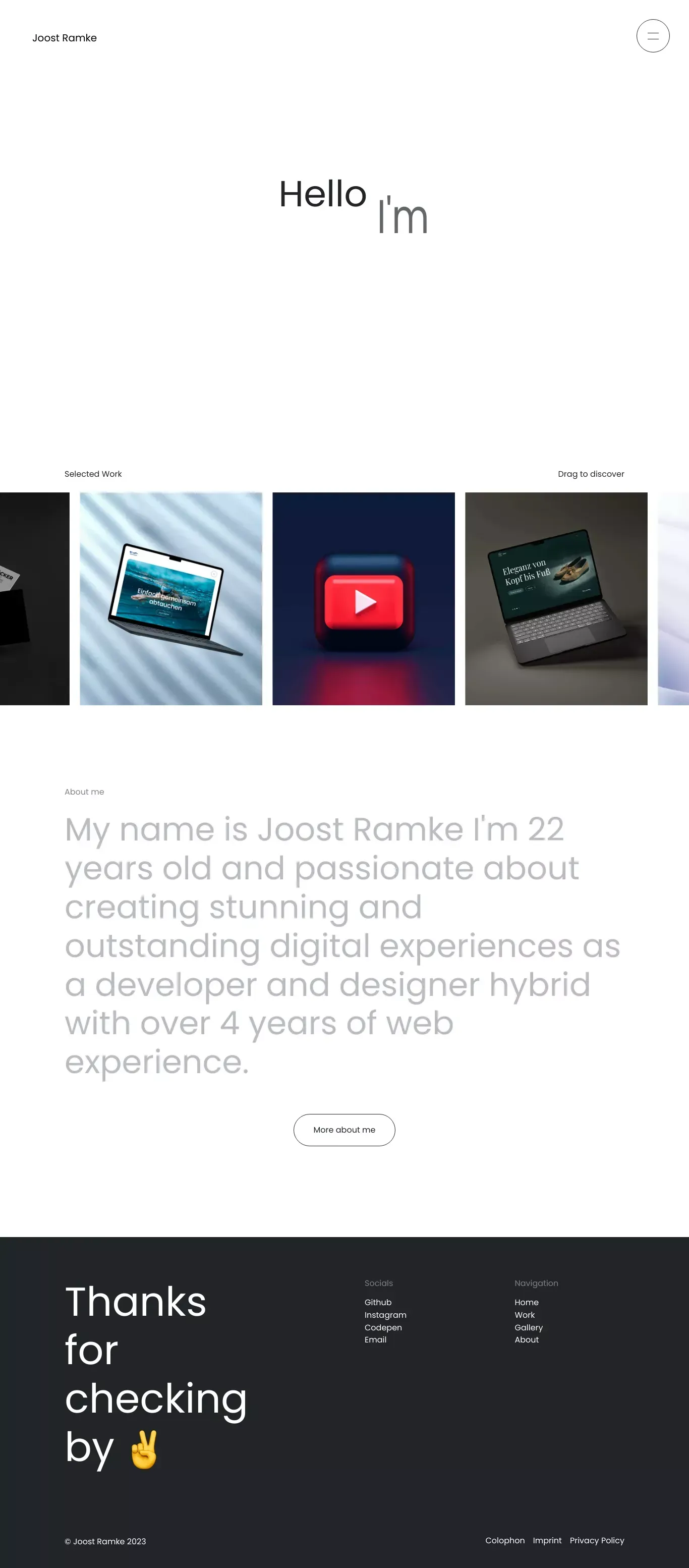 Joost Ramke - Developer, Designer & Photographer - Portfolio design