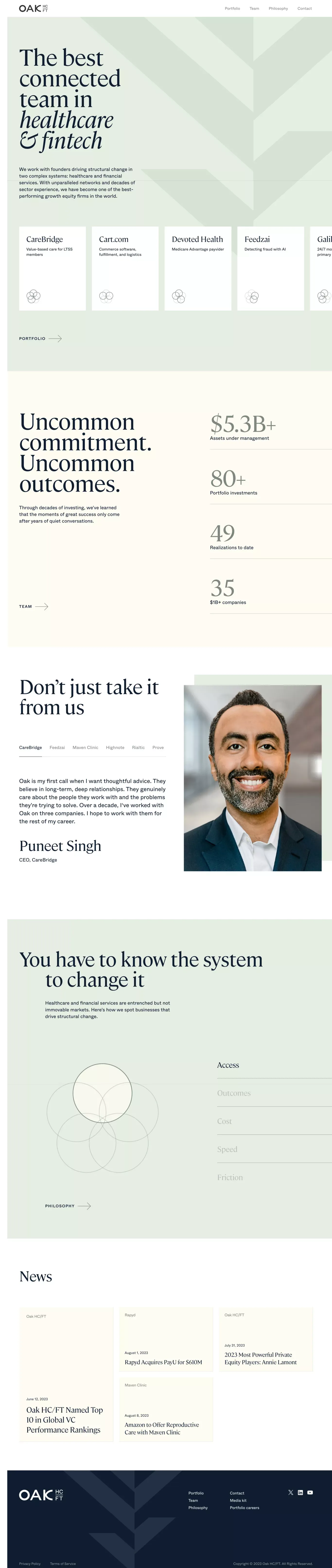 Oak HC/FT | The best connected team in healthcare and fintech - Landing design