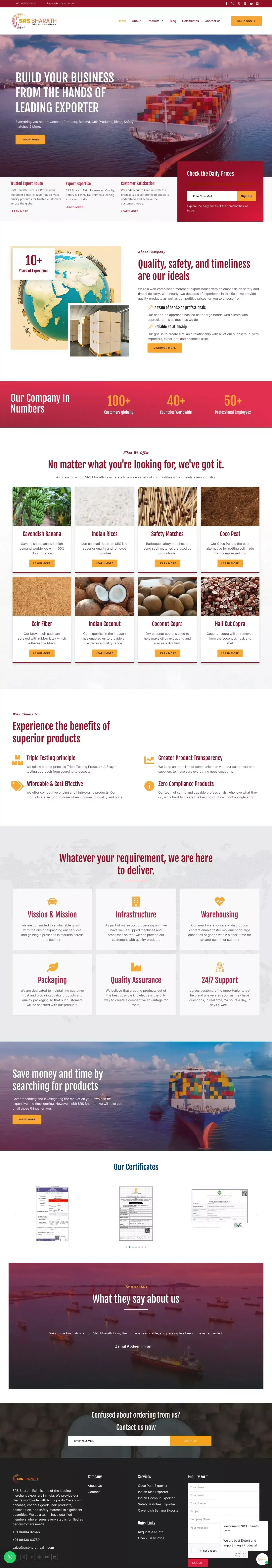 Best Agricultural Products Exporters from India - website design
