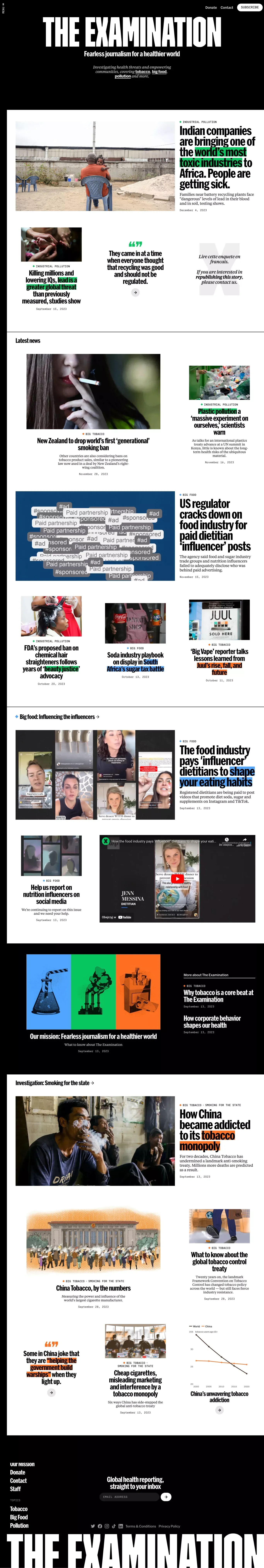 Fearless Health Journalism | The Examination - Blog design