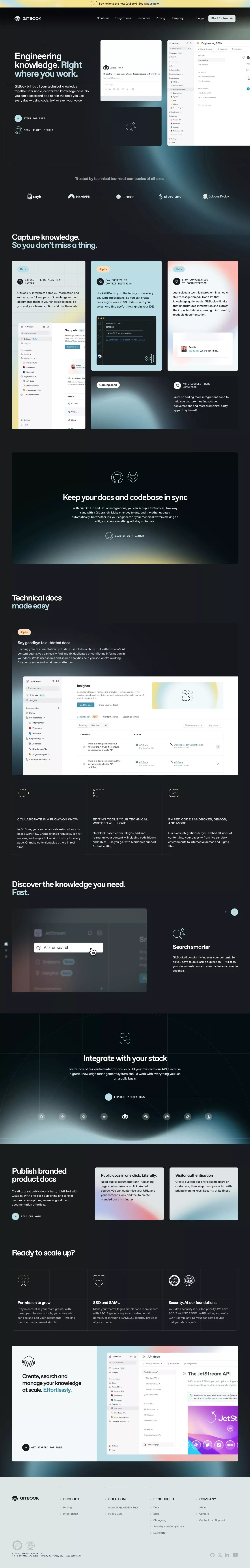 GitBook - Knowledge management for technical teams - Landing design