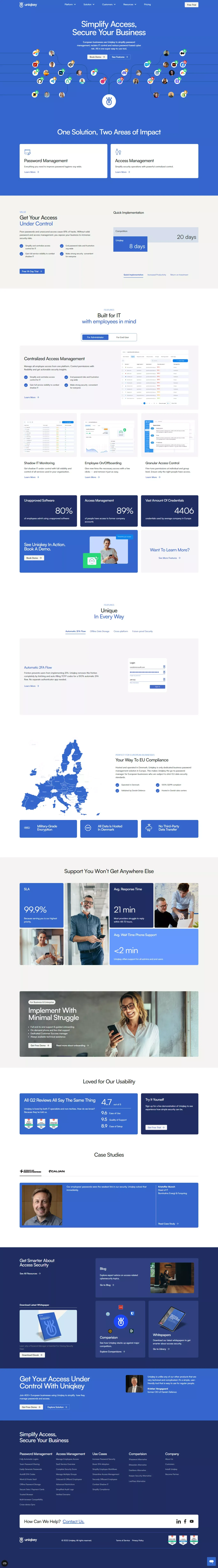 Uniqkey: Simplify Access and Secure your Business - Landing design