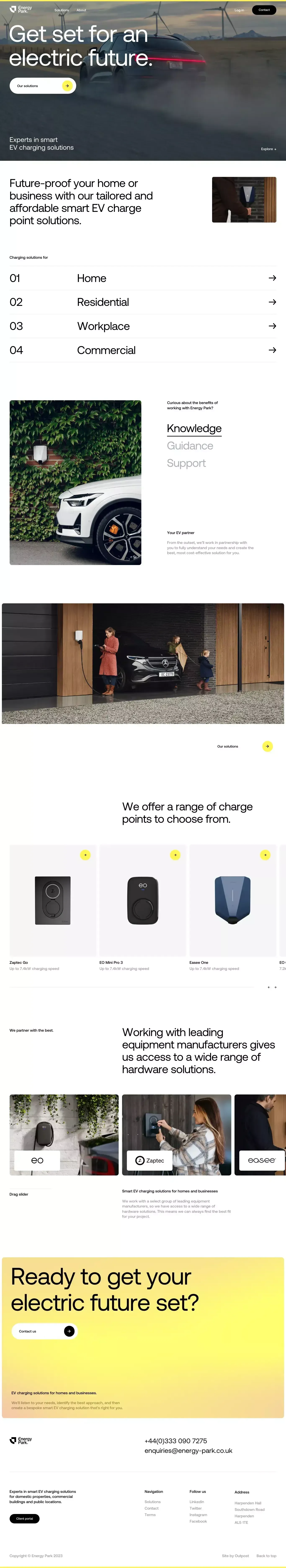 Energy Park EV charging solutions - Landing design