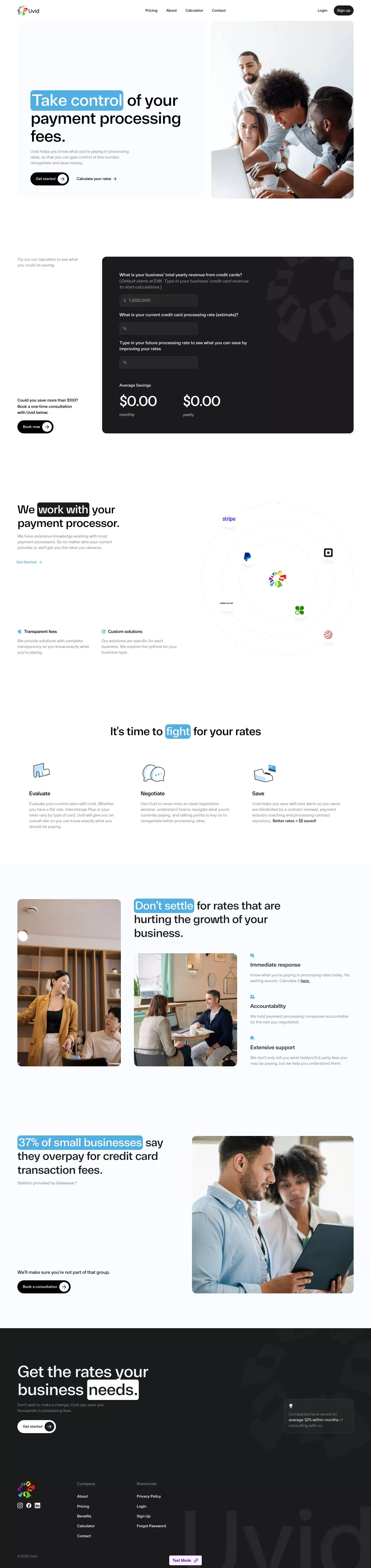 Uvid | Lowering Credit Card Processing Fees - Landing design