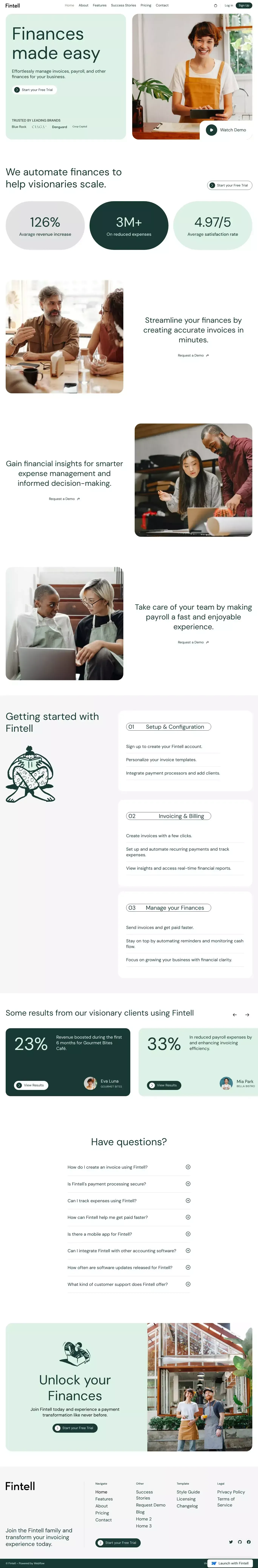 Fintell - Webflow Ecommerce website template - Template design