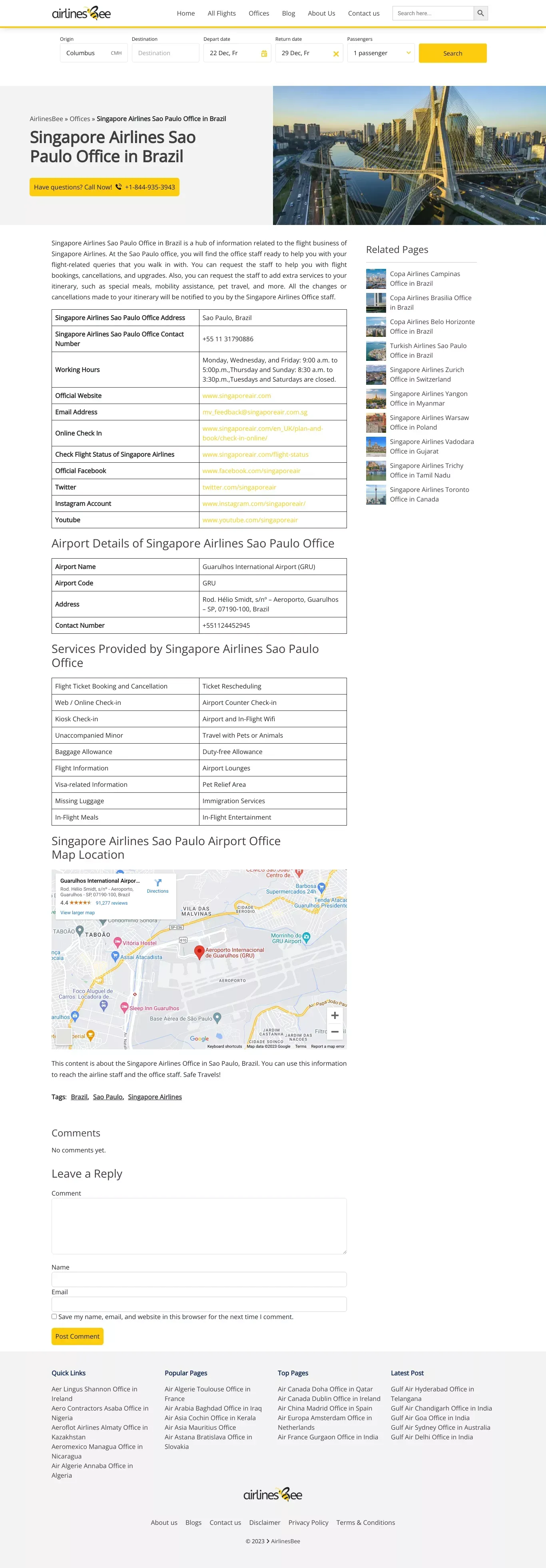 Singapore Airlines Sao Paulo Office in Brazil - website design