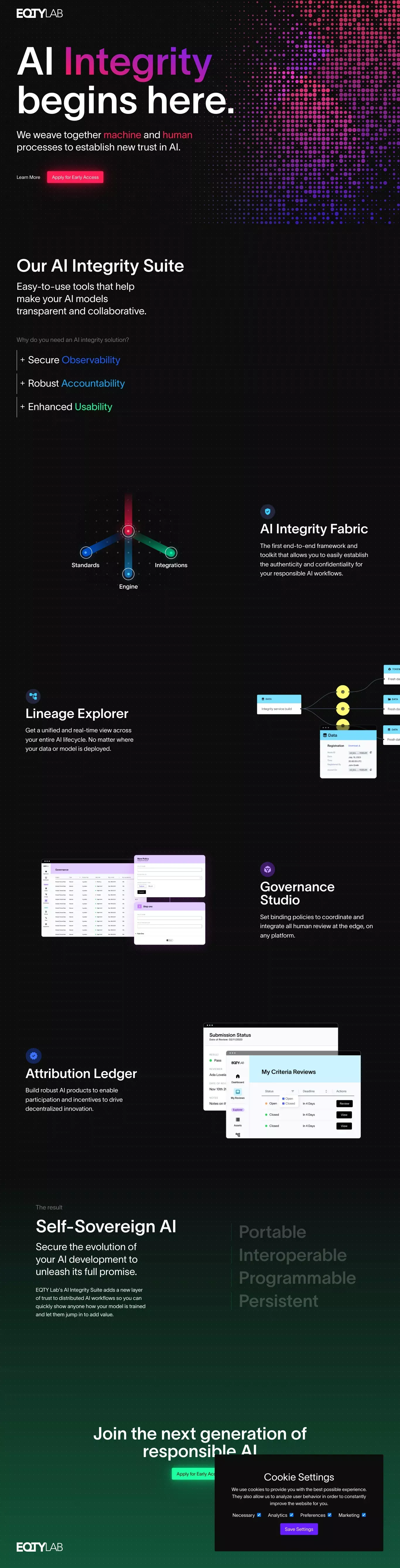 EQTY Lab - AI Integrity Suite - Landing design