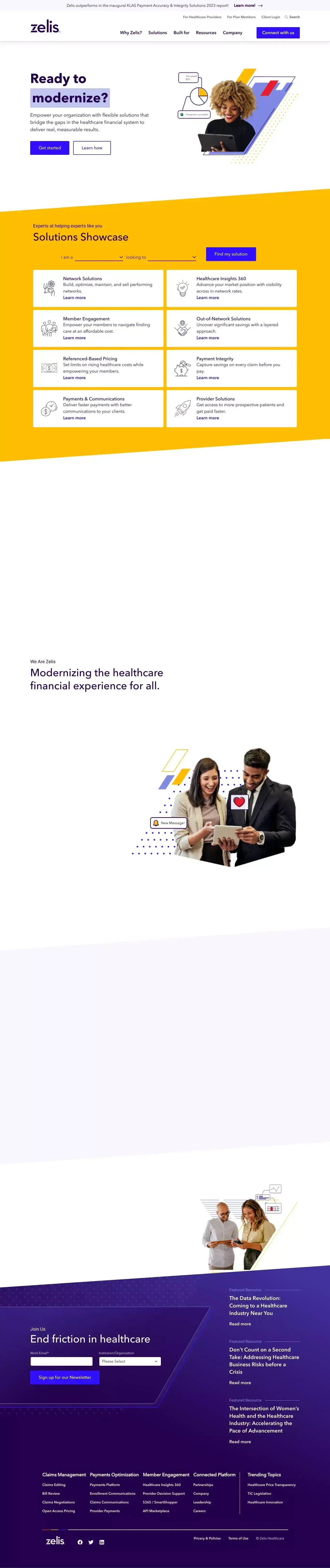 Modern Healthcare Financial Experiences are Built with Zelis - Landing design