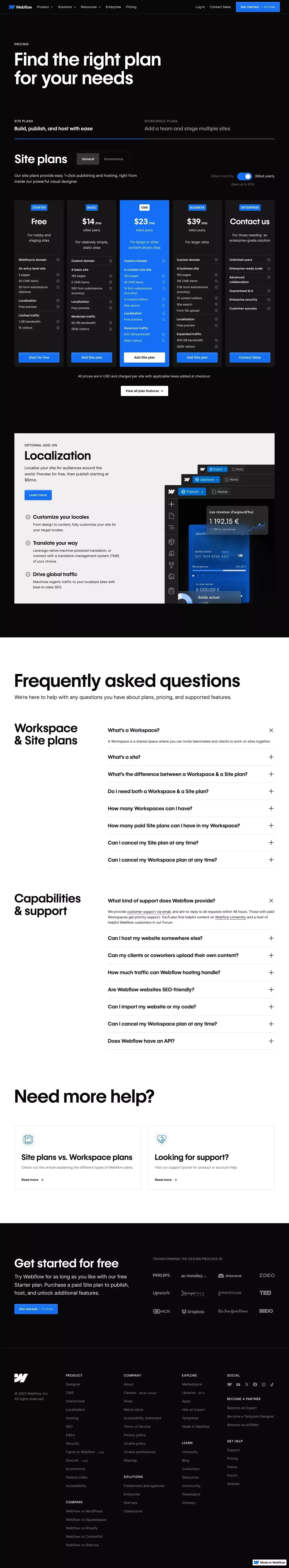 Plans & pricing | Webflow - Pricing design