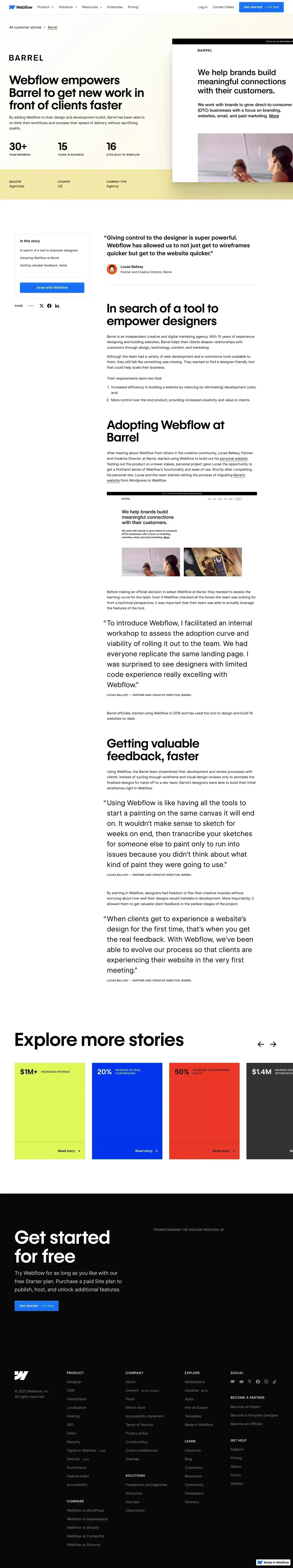 Webflow empowers - Barrel to get new work in front of clients faster | Webflow - Case Study design