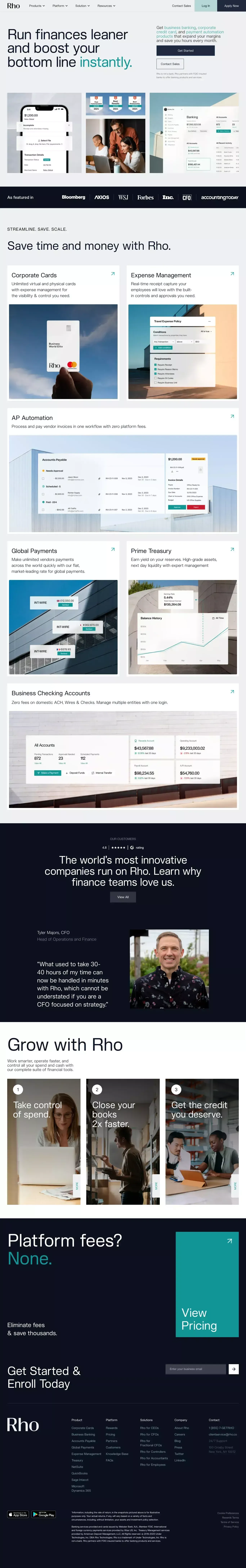 Rho | Business finances made frictionless. - Landing design