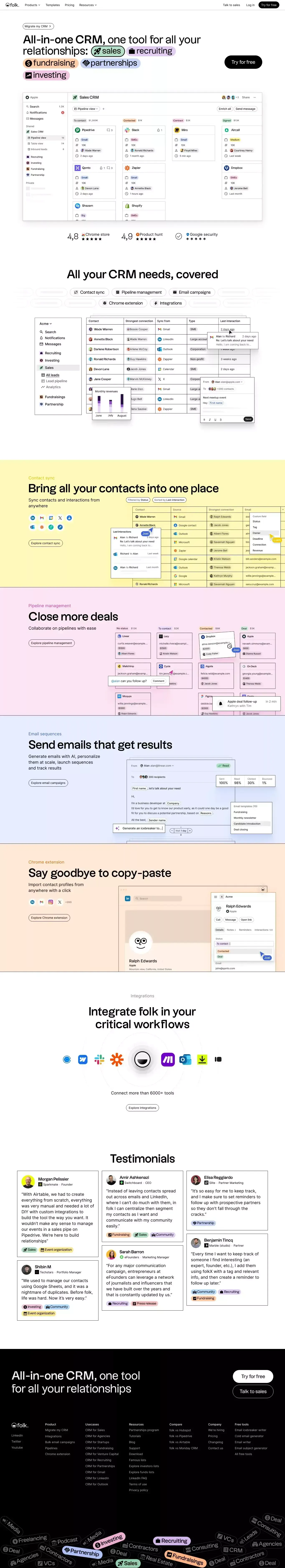 folk - the All-in-one CRM - Landing design