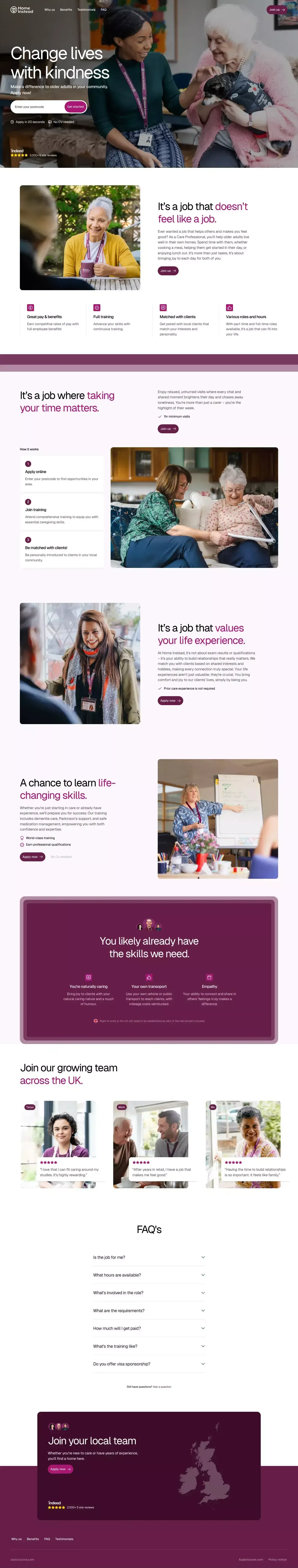 Home Instead Jobs - Apply Today - Landing design
