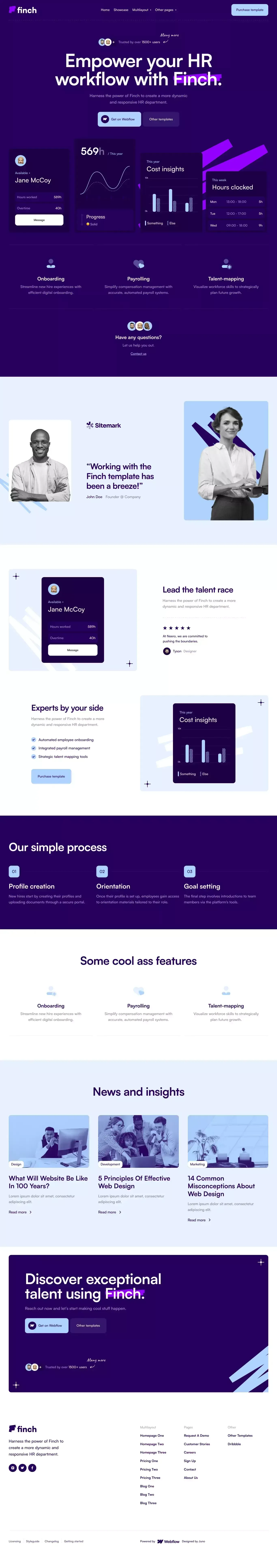 Finch - Webflow HTML website template - Template design