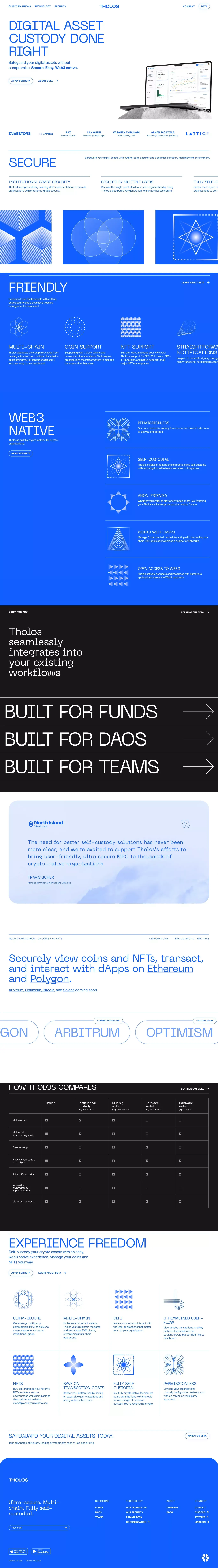 Tholos MPC Crypto Wallet: Friendly & Secure for Funds, DAOs, Companies - Landing design