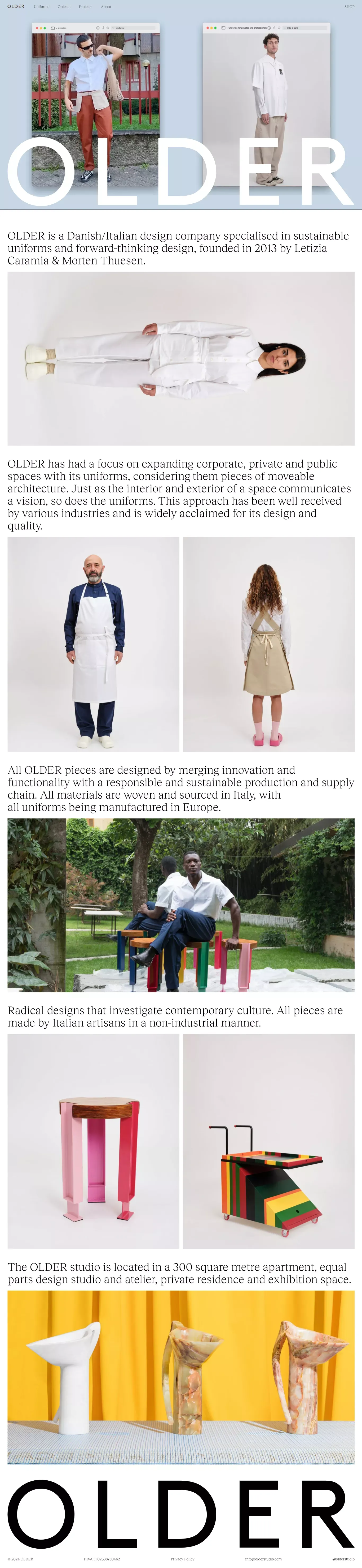 OLDER | Sustainable Uniforms | Bespoke | Service Wear - Ecommerce design