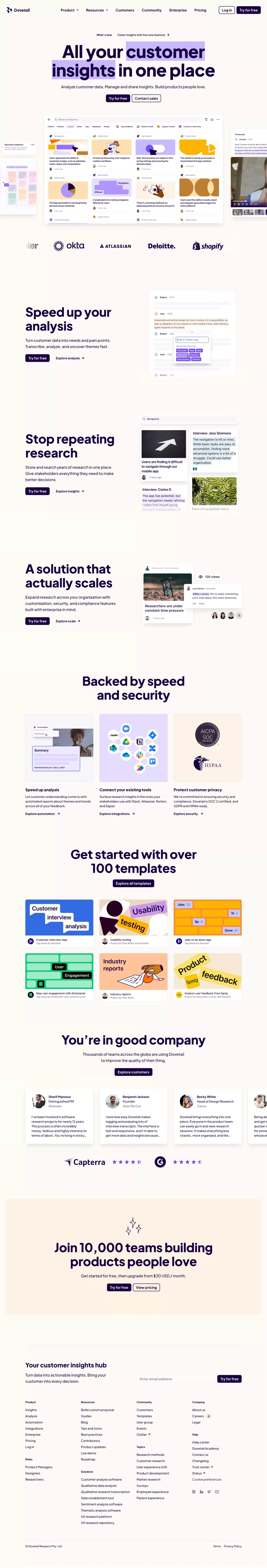 Customer Insights Hub — Dovetail - Landing design