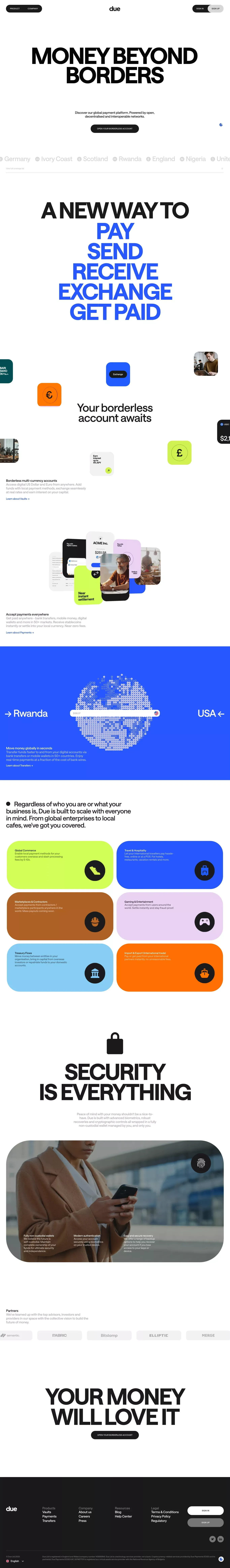 Due – Money beyond borders - Landing design