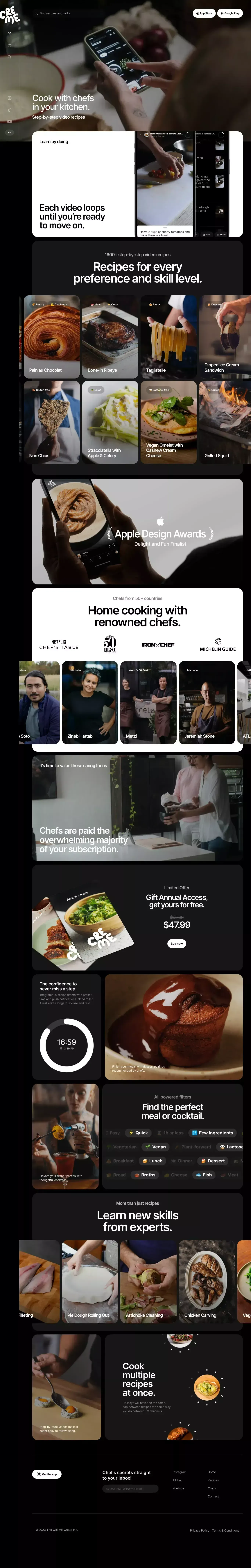 CREME: Step-by-Step Video Recipes - Landing design