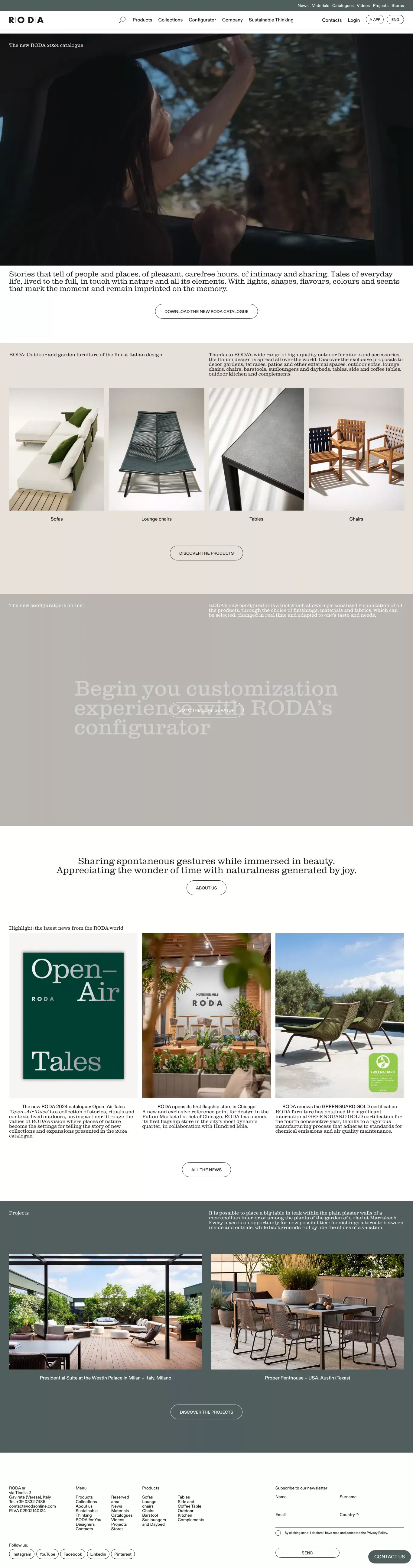 RODA: Möbel und Einrichtungsgegenstände für den Außenbereich im italienischen Design - Ecommerce design