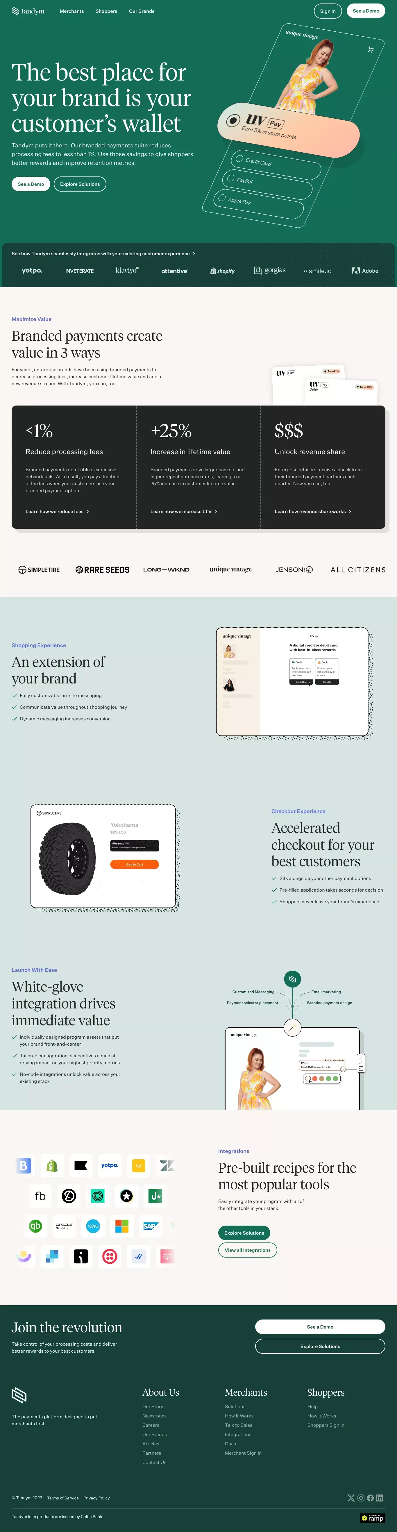 Tandym | Branded cards for the best brands - Landing design