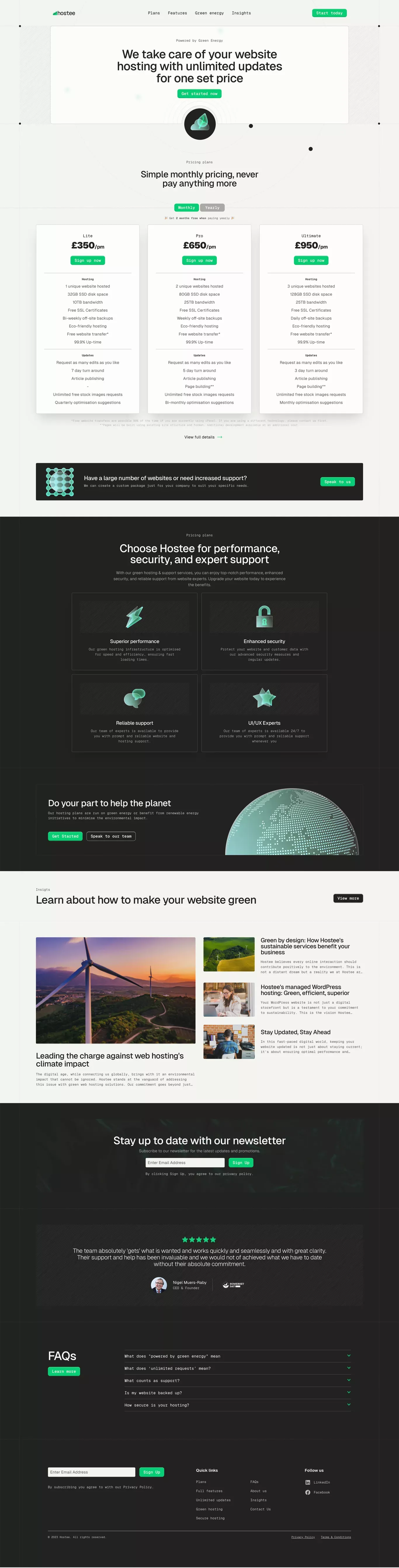 Eco-Friendly Web Hosting | Hostee - Powered by Green Energy - Landing design