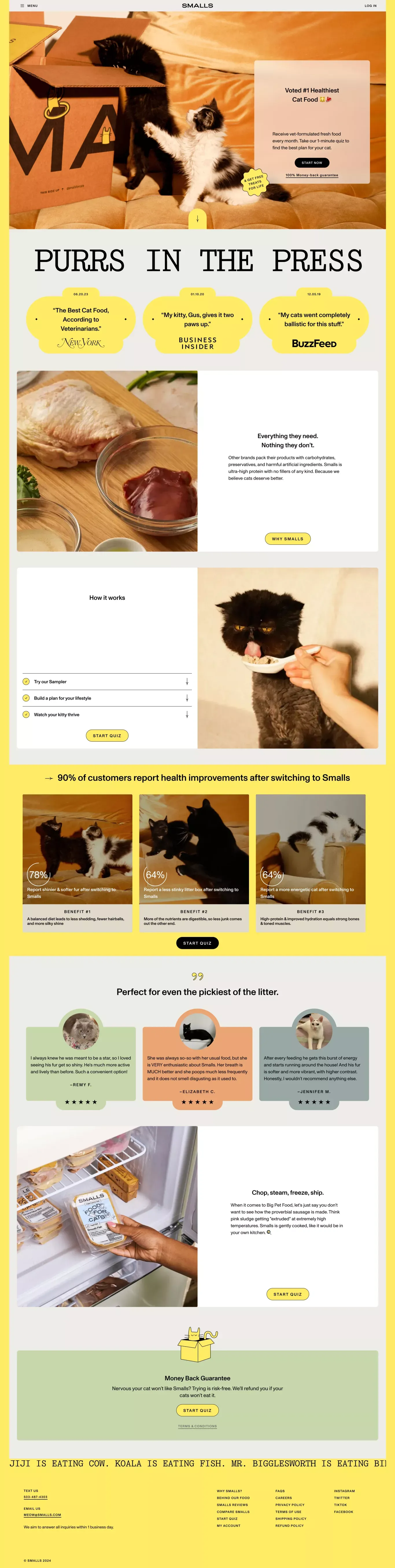 Fresh Human-Grade Cat Food Delivery | Smalls - Landing design