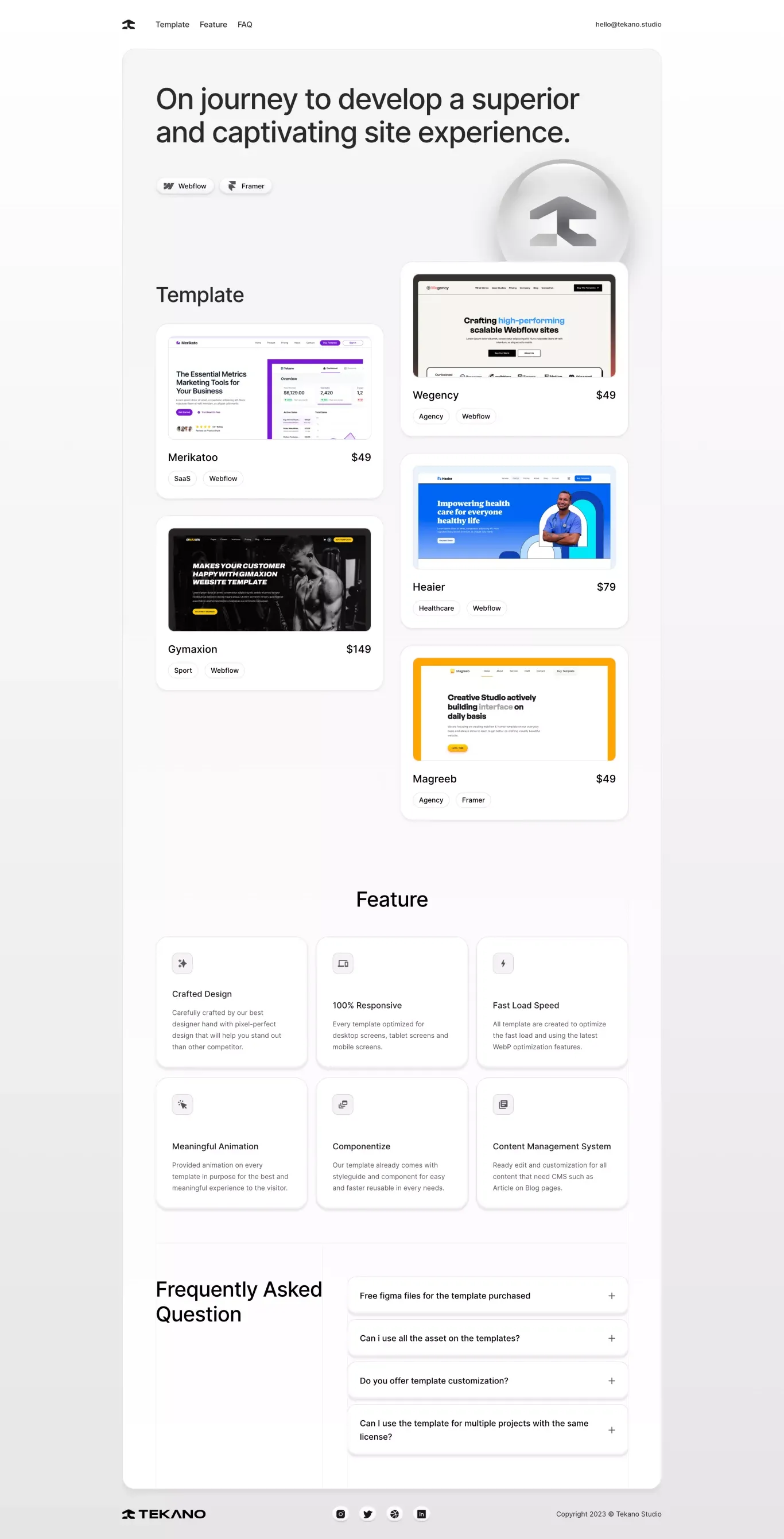 Tekano Studio | Webflow & Framer Creative Studio - Landing design