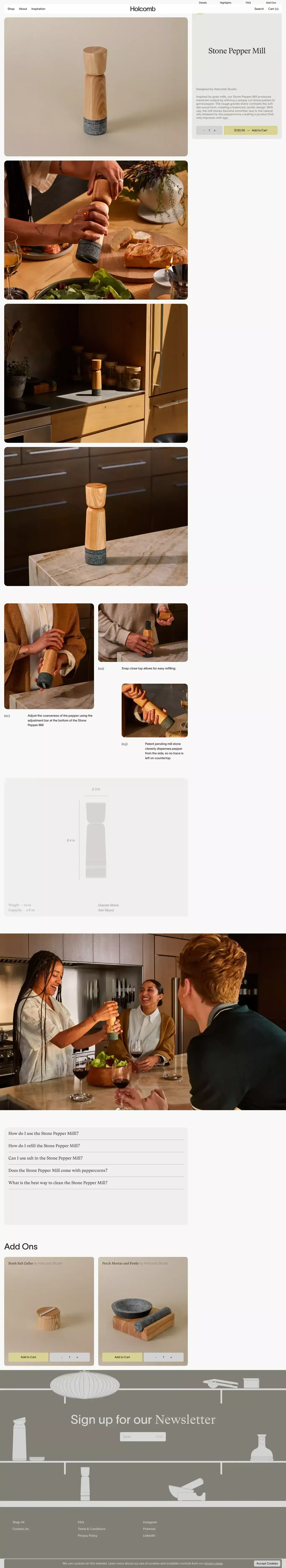 Holcomb | Stone Pepper Mill - Product page design