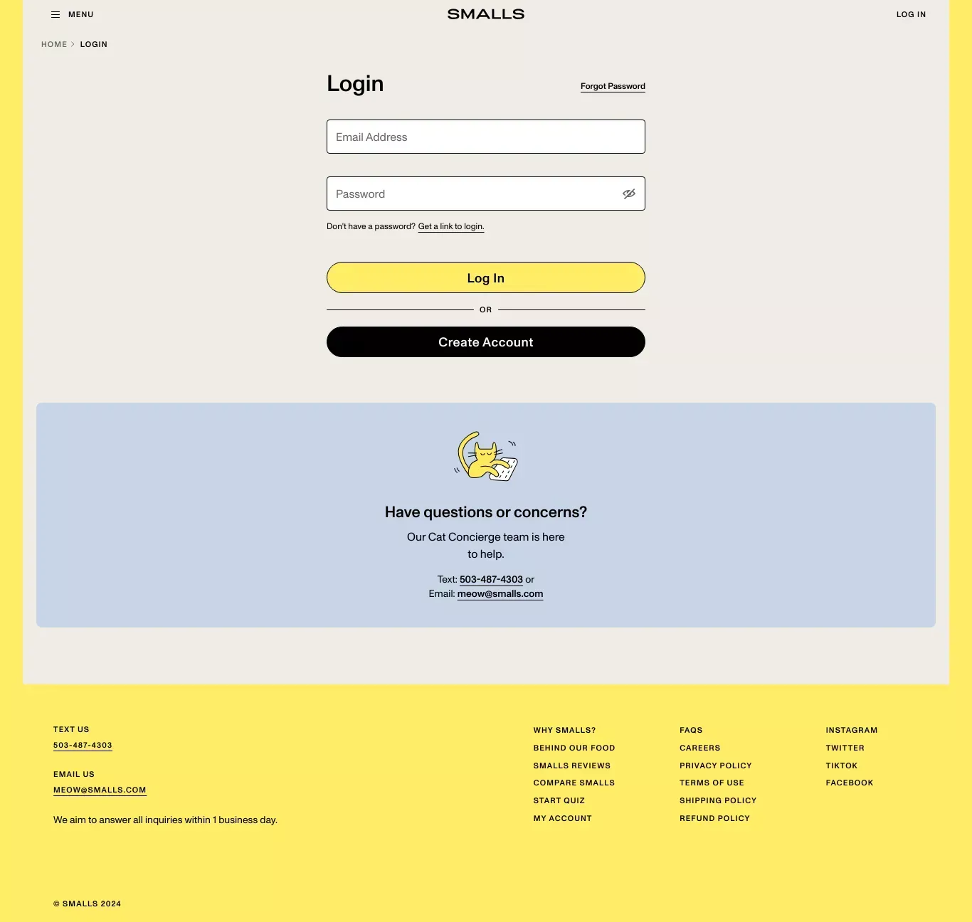 Smalls | Sign In - Sign Up design