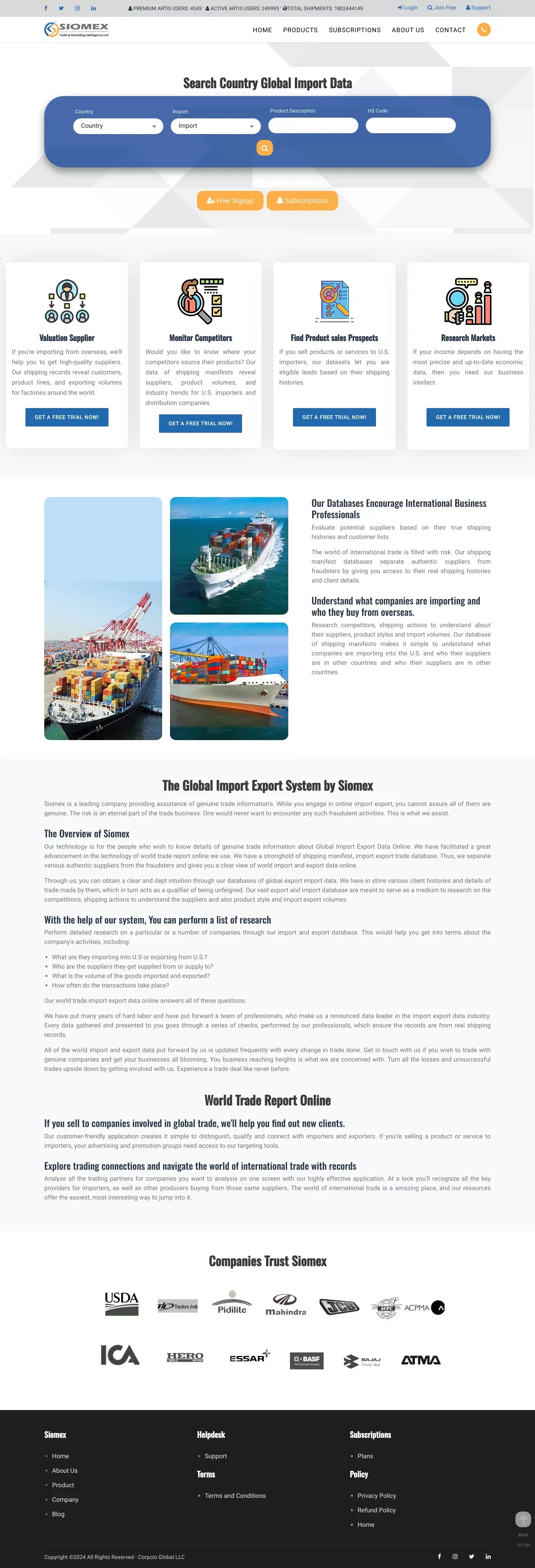 Global import export data online | Trade data online | World Trade Report - website design