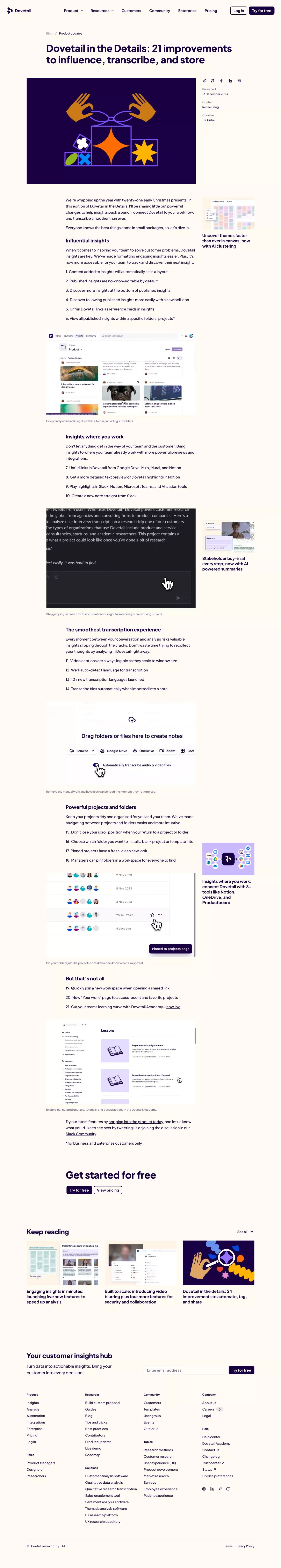 Dovetail in the Details: 21 product improvements - Blog Post design
